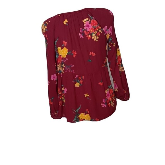 Old Navy Size XS Burgundy Floral Boho Tunic Top Blouse with String Tie - Picture 3 of 7